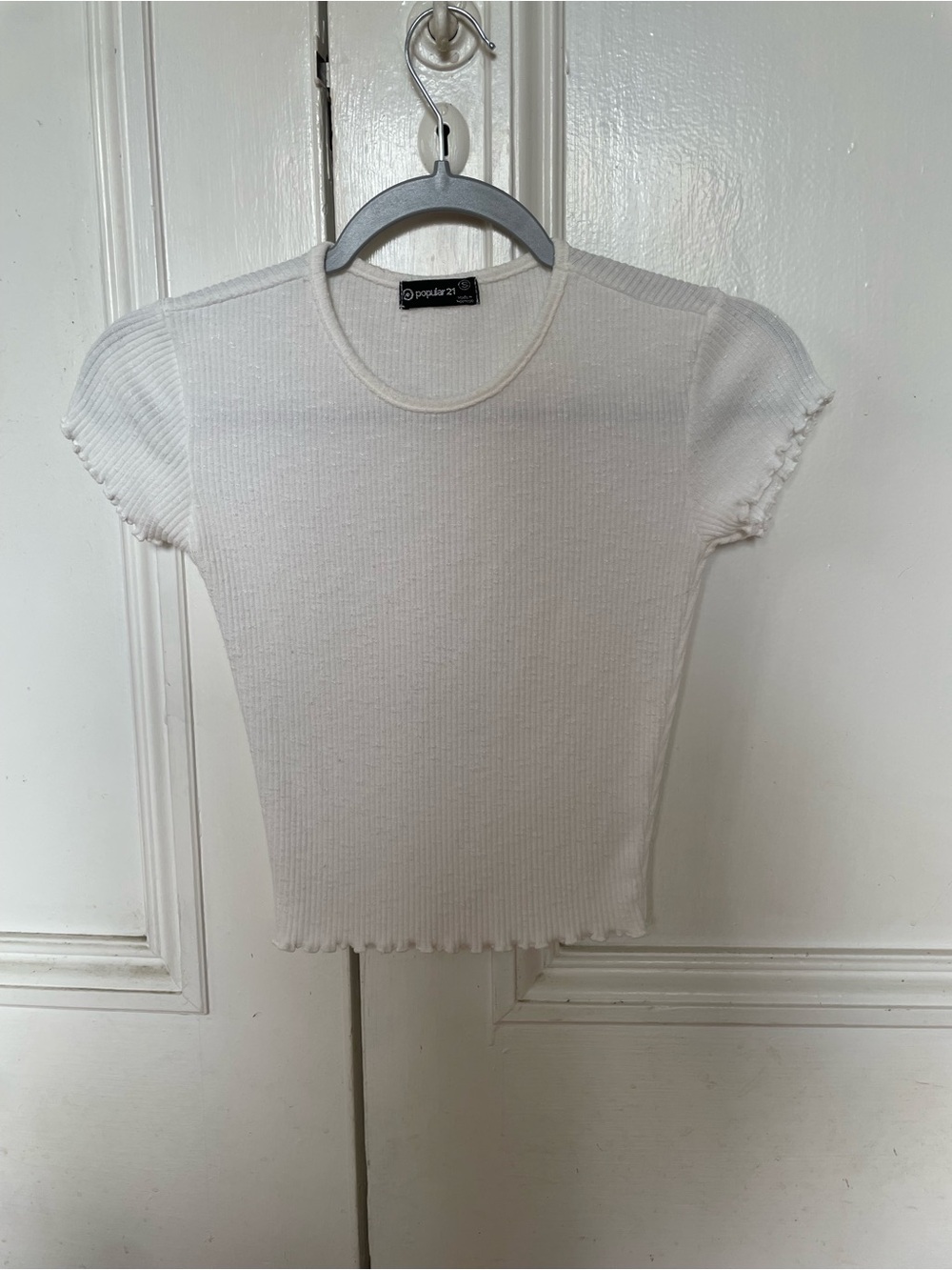 White Ribbed Short Sleeve Tee Cropped